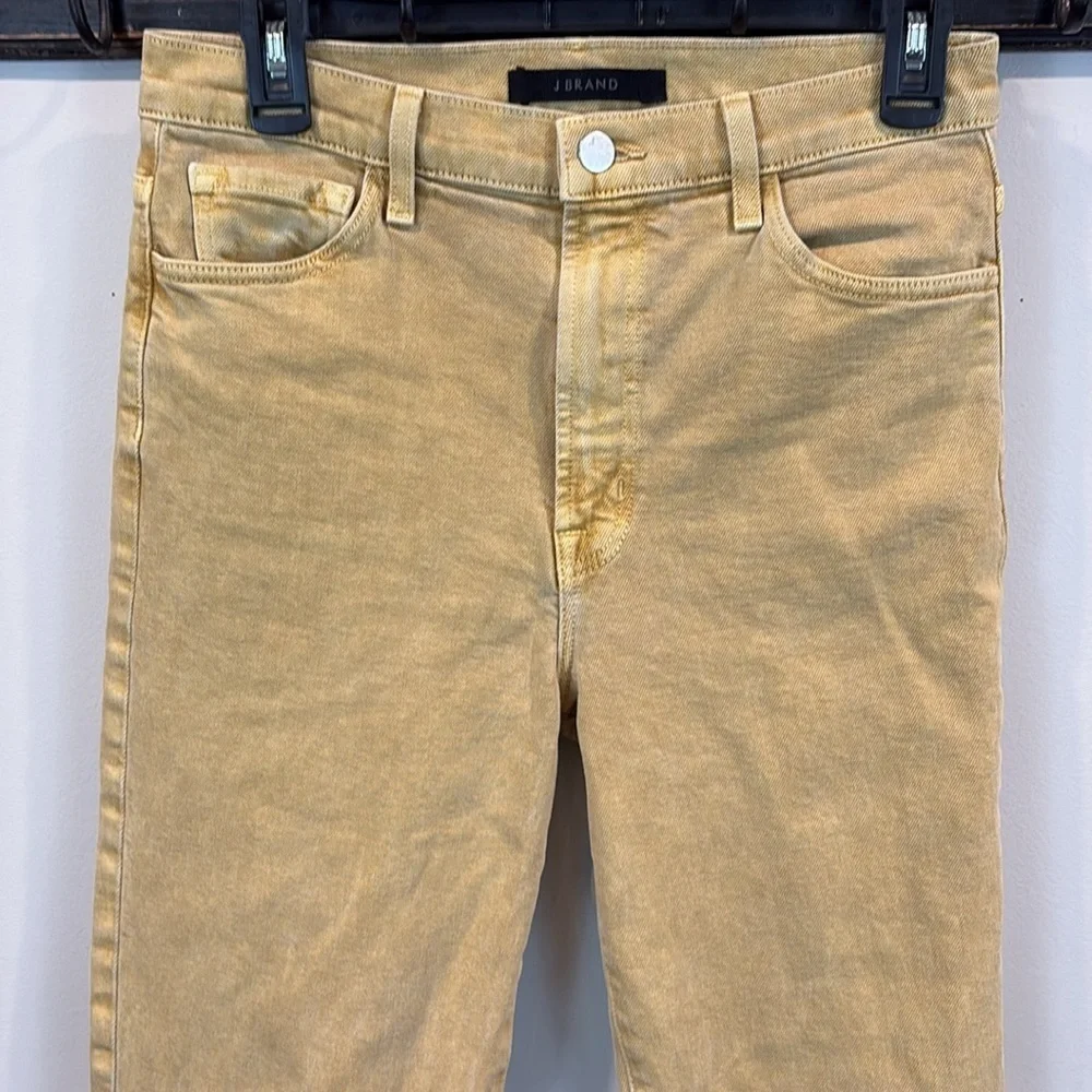 J Brand Julia High Rise Fringe Hem Crop Flare Jeans in Litho Gold Size 28